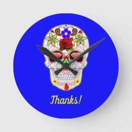 Tag der Toten Rose Skull on Blue Runde Wanduhr