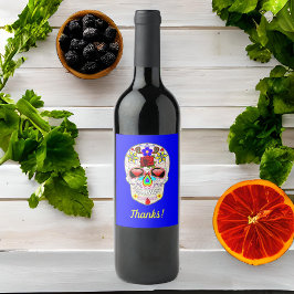 Tag der Toten Rose Skull on Blue Weinetikett