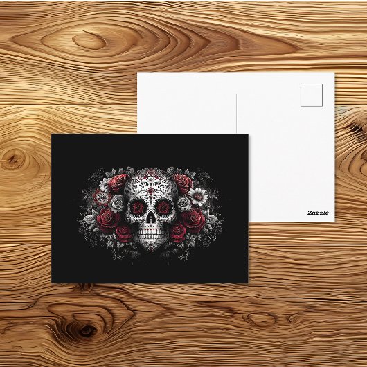 Tag der Toten rote florale Schädelkunst Postkarte