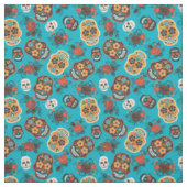 Tag der Toten Schädel Blau & Orange Stoff (Muster)