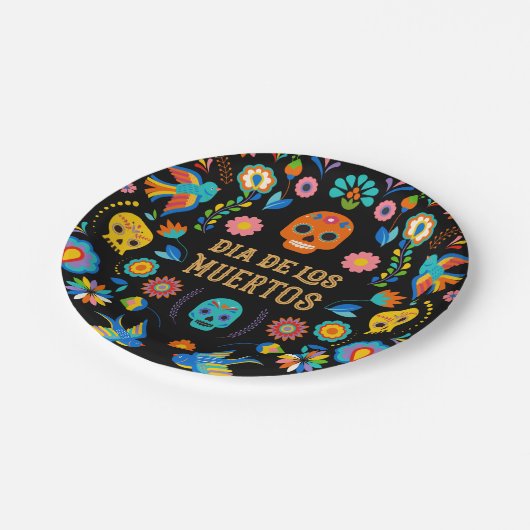Tag der Toten Schädel Pappteller (Schrägansicht)