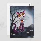 Tag der Toten Schädelkatze Postkarte (Vorne/Hinten)