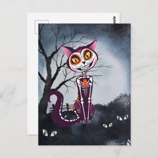 Tag der Toten Schädelkatze Postkarte (Vorne/Hinten)