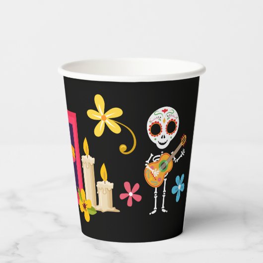 Tag der Toten Schädelskelette Pappbecher (Rückseite)
