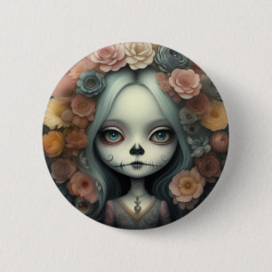 Tag der toten Süßigkeiten Puppen niedliches Mädche Button