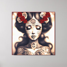 TAG DER TOTEN TATTOO SCHÖNHEIT PORTRAIT ROSE LEINWANDDRUCK