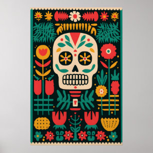 Tag der Toten Zucker-Schädel-Druck Mexikanische Vo Poster