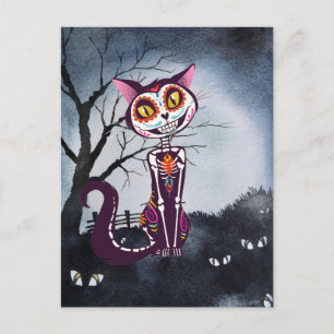 Tag der Toten Zucker-Schädel-Katze Postkarte