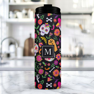 Tag der Toten Zucker-Schädel-Muster-Monogramm Thermosbecher