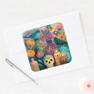 Tag der Toten Zucker-Schädel-Ofrenda-Altar Quadratischer Aufkleber