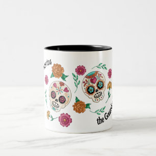 Tag der Toten Zucker Schädel und Blumen Zweifarbige Tasse