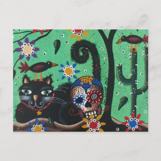 Tag der Toten, Zuckerrüben, schwarze Katze, von Lo Postkarte