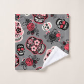 Tag der toten Zuckerschädel, grau Badhandtuch Set (Waschlappen)