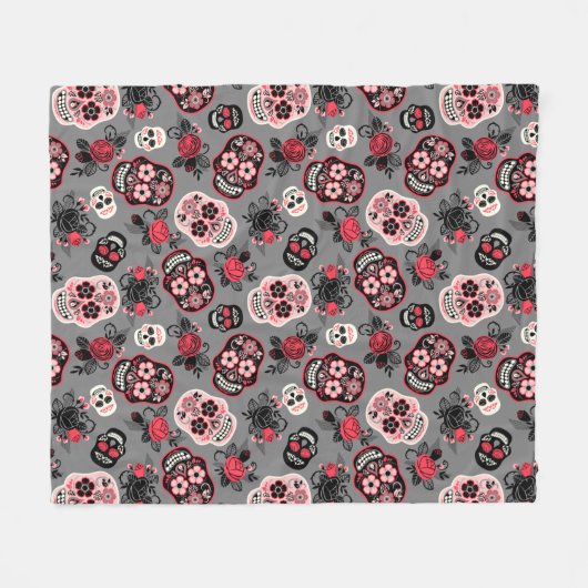Tag der toten Zuckerschädel, grau Fleecedecke (Vorderseite (Horizontal))