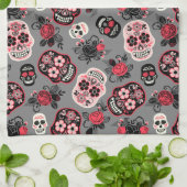 Tag der toten Zuckerschädel, grau Geschirrtuch (Gefaltet)