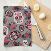Tag der toten Zuckerschädel, grau Geschirrtuch (Viertel Falte)