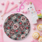 Tag der toten Zuckerschädel, grau Pappteller (Party)