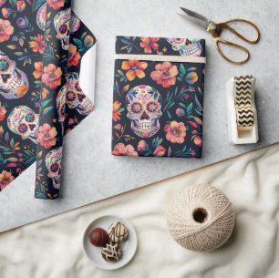 Tag der toten Zuckerschädel mit Blume Geschenkpapier