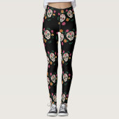 Tag der toten Zuckerschädel und Blume Schwarz Leggings (Vorderseite)