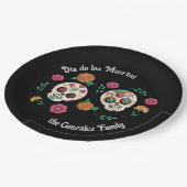 Tag der toten Zuckerschädel und Blume Schwarz Pappteller (Schrägansicht)