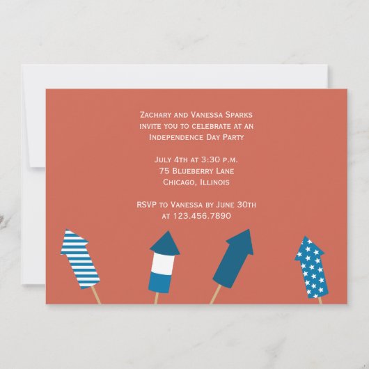 Tag der Unabhängigkeit von Feuerwerkskörpern Einladung (Vorderseite)