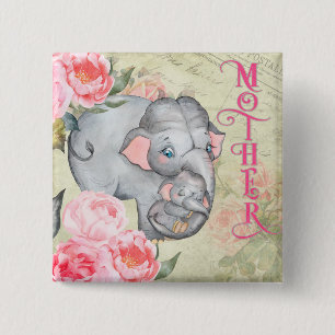 Tag der Vintagen Blumenmütter für Elefanten und Ba Button