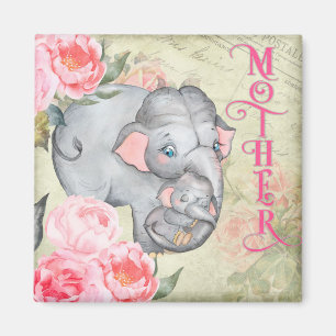 Tag der Vintagen Blumenmütter für Elefanten und Ba Magnet