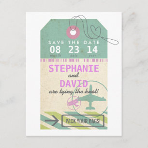 Tag der Vintagen Hochzeit in Urlaubsort des Gepäck Save The Date