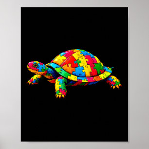Tag des Autismus: niedliche Schildkröte und Puzzle Poster