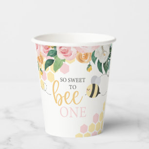 Tag des Bienchen-Hummel 1. Geburtstag rosa floral Pappbecher