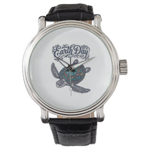 Tag des Erdmondes Meeresschildkröte Vintage Gravur Armbanduhr