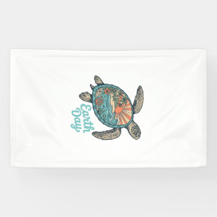 Tag des Erdmondes Meeresschildkröte Vintage-Stich- Banner