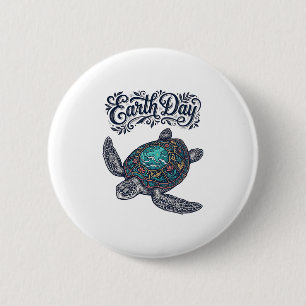 Tag des Erdmondes Meeresschildkröte Vintage-Stich- Button