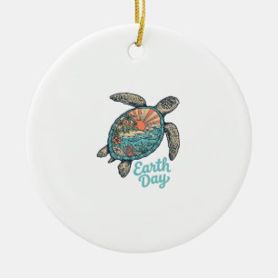 Tag des Erdmondes Meeresschildkröte Vintage-Stich- Keramik Ornament