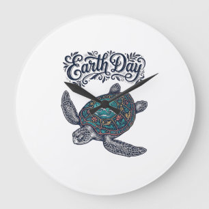 Tag des Erdschildkröte Vintage Stempel Shirt Desig Große Wanduhr