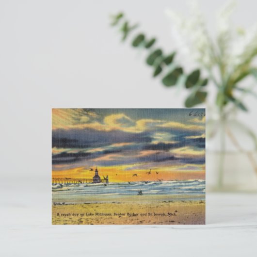 Tag des Michigan-Sees Vintag Postkarte (Stehend Vorderseite)