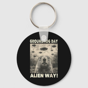 Tag des Murmeltiers Ufo Retro-Grafik Vintage-Alien Schlüsselanhänger