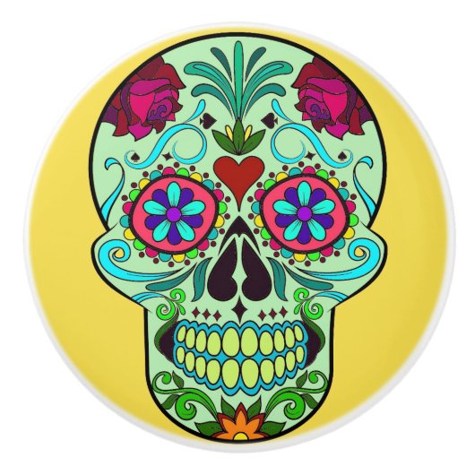 Tag des Schädelknochens des Toten Zucker Keramikknauf (Vorderseite)