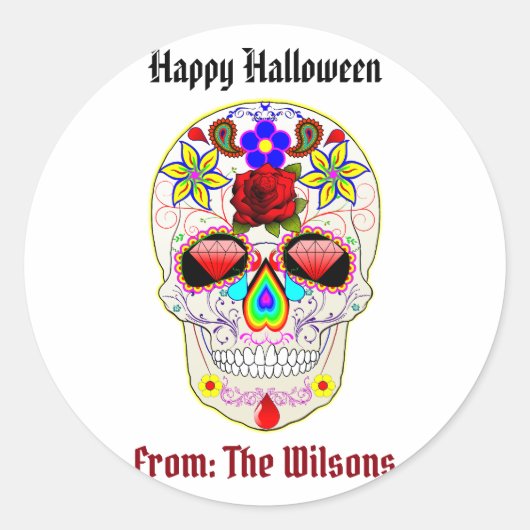 Tag des Toten benutzerdefinierten Zuckerschädels Runder Aufkleber (Vorderseite)