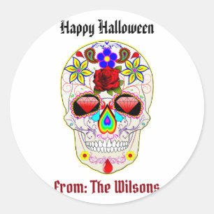 Tag des Toten benutzerdefinierten Zuckerschädels Runder Aufkleber