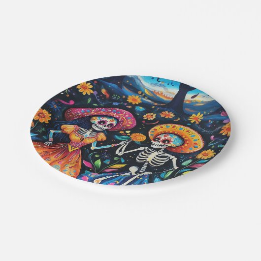 Tag des toten bunten Designs Pappteller (Schrägansicht)