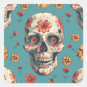 Tag des Toten Designs mit Schädel und Blume Quadratischer Aufkleber