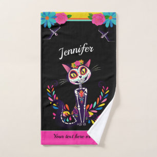 Tag des toten farbenfrohen Sugarcat-Zoll-Text Handtuch