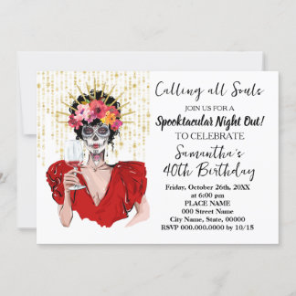 Tag des Toten Halloween Geburtstags Girls Night Ou Einladung