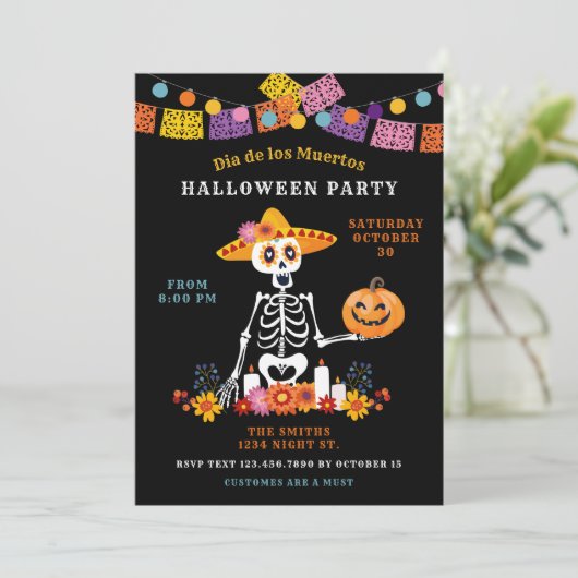 Tag des Toten Halloween-Party Einladung (Stehend Vorderseite)