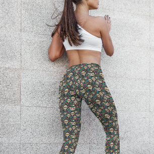 Tag des Toten Katzen Bird Floral Sugar Skull Leggings