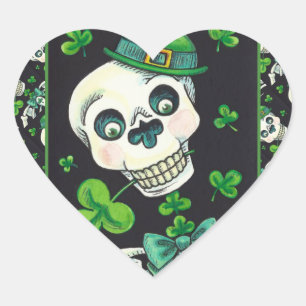 TAG DES TOTEN LEPRECHAUN, ST. PADDY'S TAG TOTENKOP Herz-Aufkleber