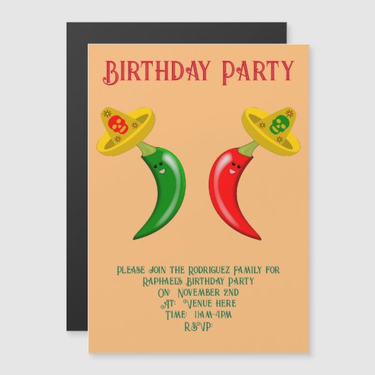 Tag des Toten Mexikanischen Chilis - Geburtstag na Magneteinladung (Vorne/Hinten)