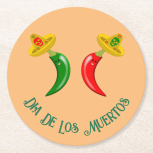 Tag des Toten Mexikanischen Chilis Runder Pappuntersetzer