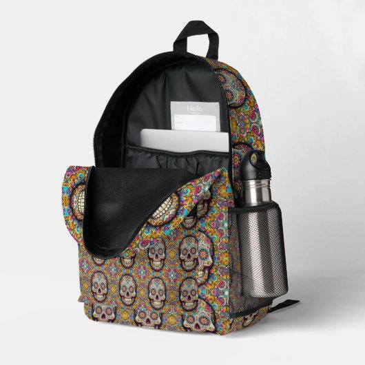 Tag des Toten Musters Bedruckter Rucksack (Rückseitige Ecke links (Offen) )